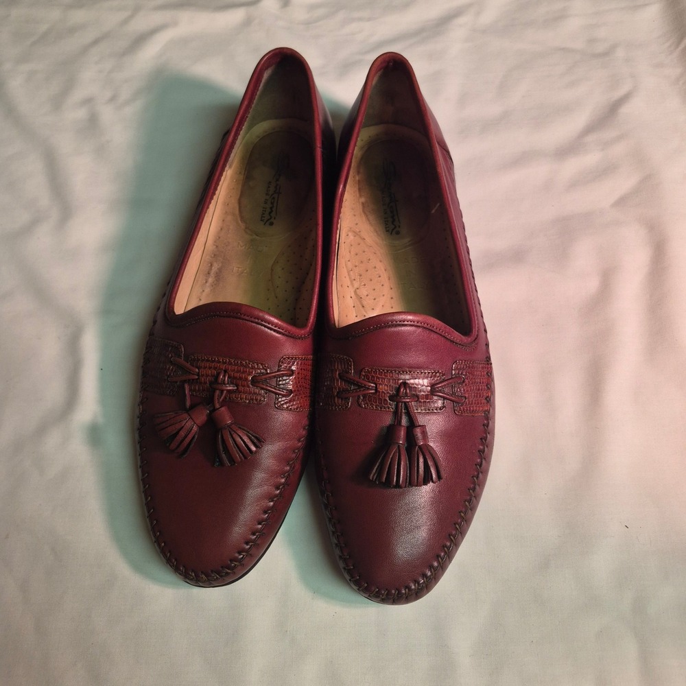 Santoni Mens Burgundy Leather Tassel Loafers Made in Italy 11.5 D 42109815 - Picture 2 of 8
